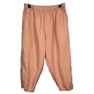 FLAX Women's 100% Linen Crops, Linen Crop Pants, Peach, Size Medium